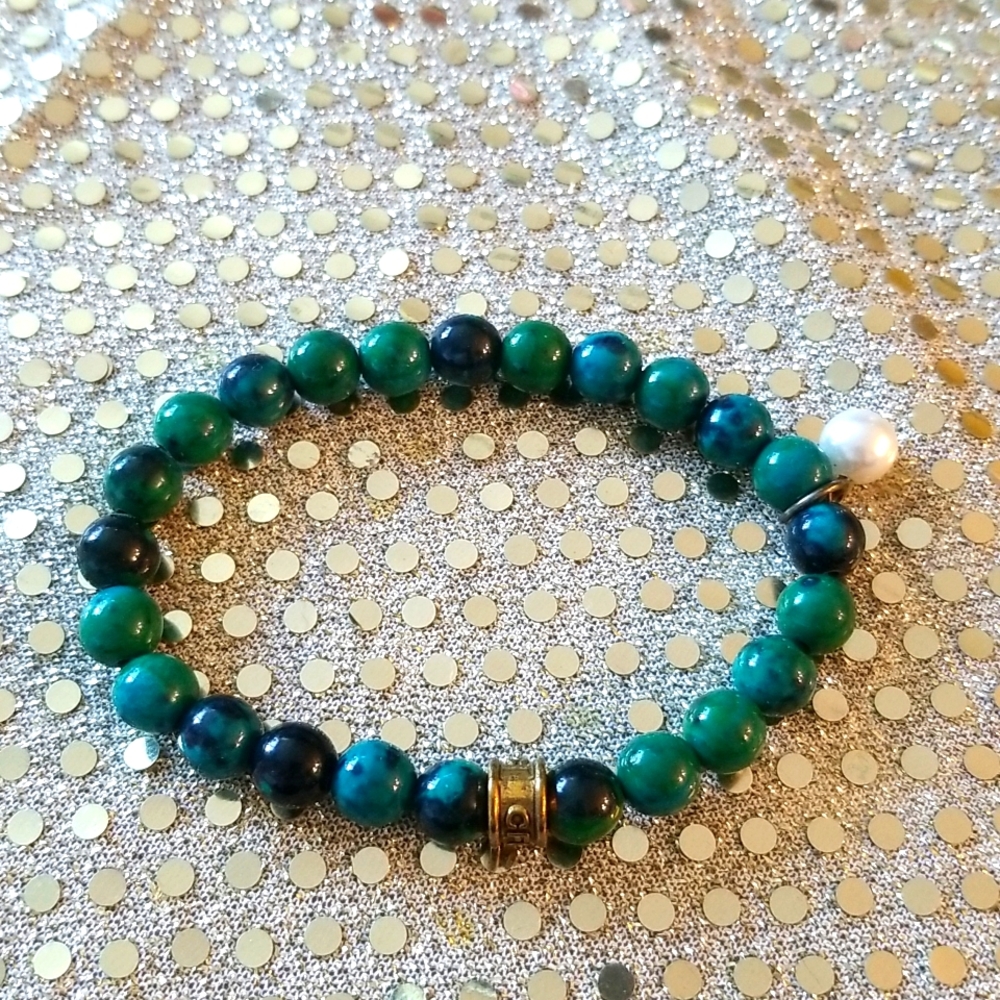 CFC Green Round Beaded Bracelet Unisex Flex